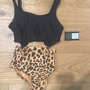 art class Black and Tan One Piece Swim Leopard Print